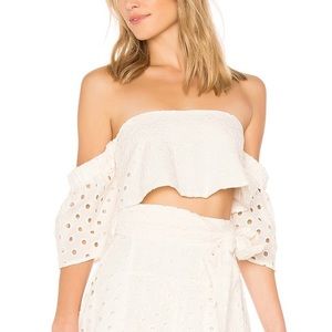 NWT Paper London Cream Plage Pacific Top Eyelet Off Shoulder Crop Top - Size 10